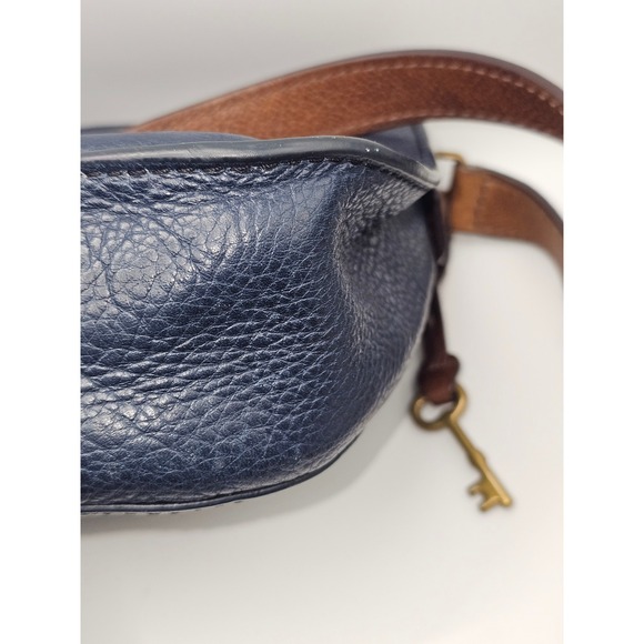 Fossil EMI Crossbody Saddle Bag Blue Multi Color Leather 8x9 inches - Picture 9 of 16
